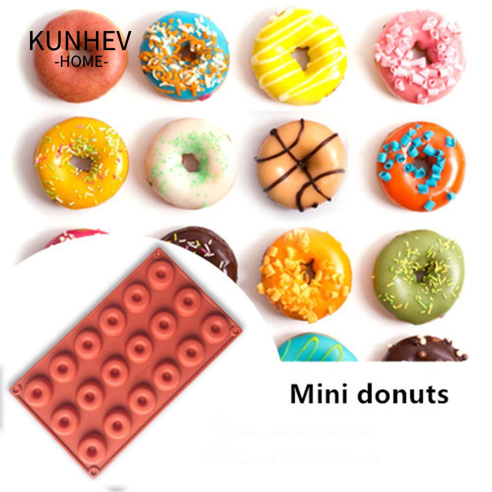 KUNHEV Khuôn Làm Bánh Donut Tráng Miệng 18 Ngăn Bằng Silicone Hình Tròn Màu Sắc Ngẫu Nhiên