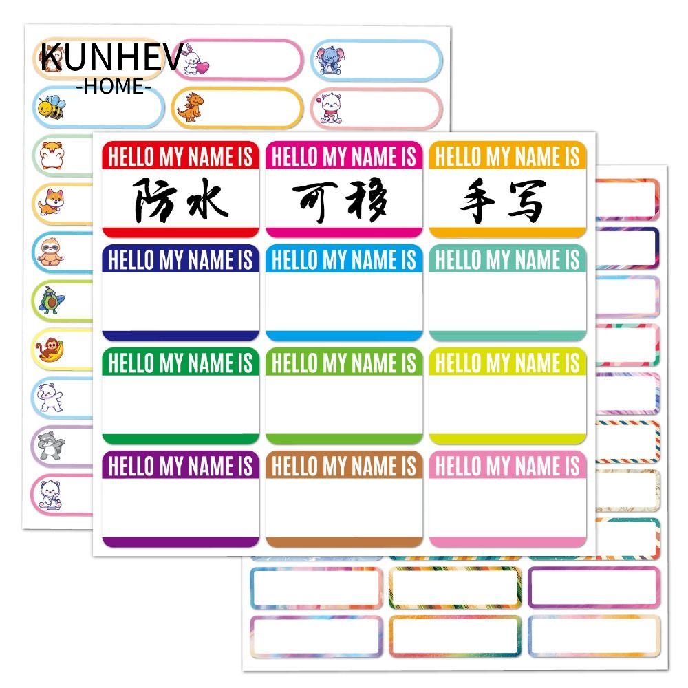 KUNHEV Set 2 Túi 150 Miếng Dán Ghi Tên Chống Thấm Nước Đa Dạng Cho Trẻ Em