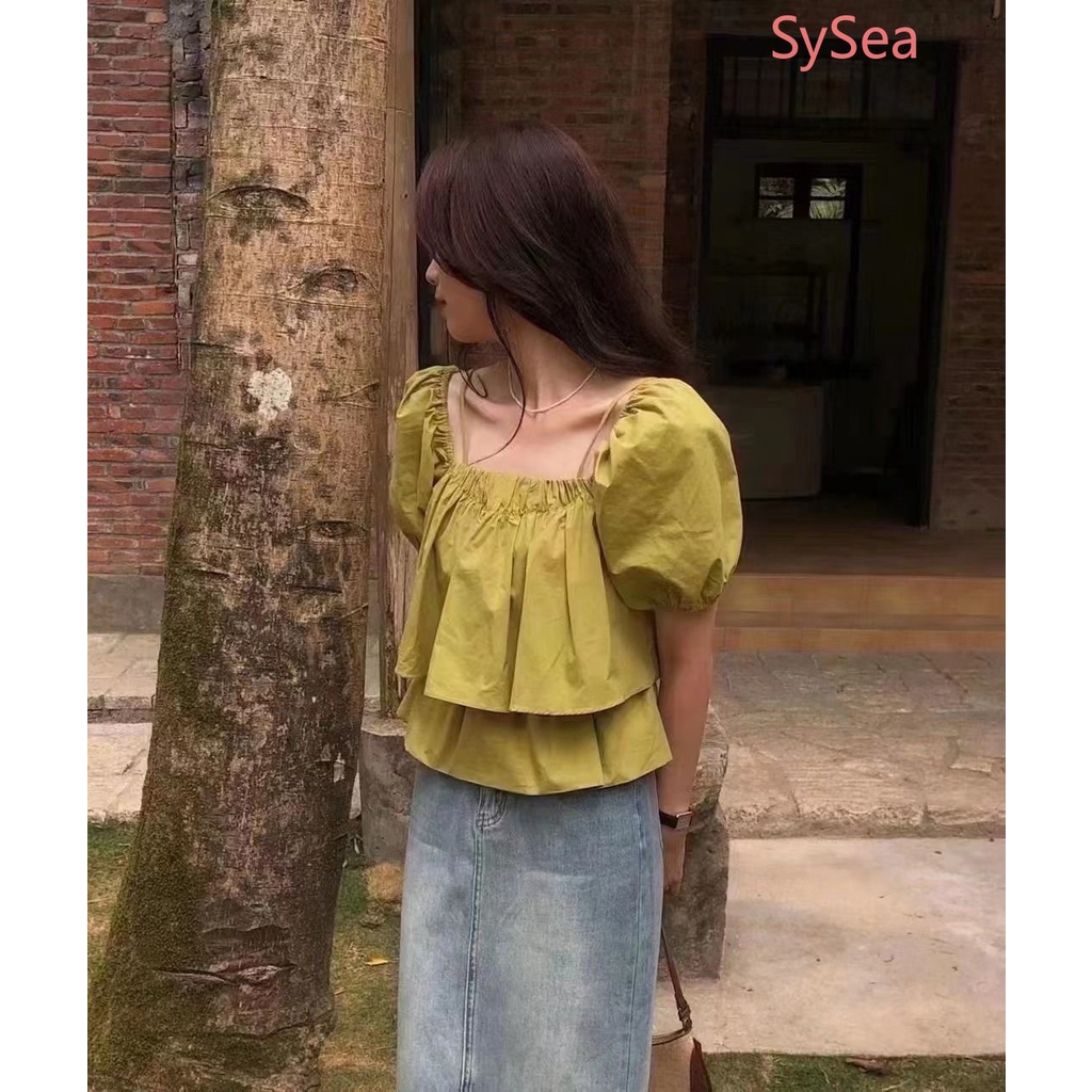 Áo Kiểu Tay Phồng Cổ Vuông Thời Trang Hè Trẻ Trung Cho Nữ