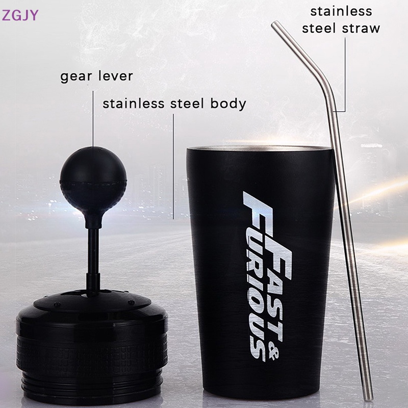 Bình Nước 500ml Bằng Thép Không Gỉ Kèm Ống Hút Và Nắp Cần Gạt Số Cho Xe Hơi Mới