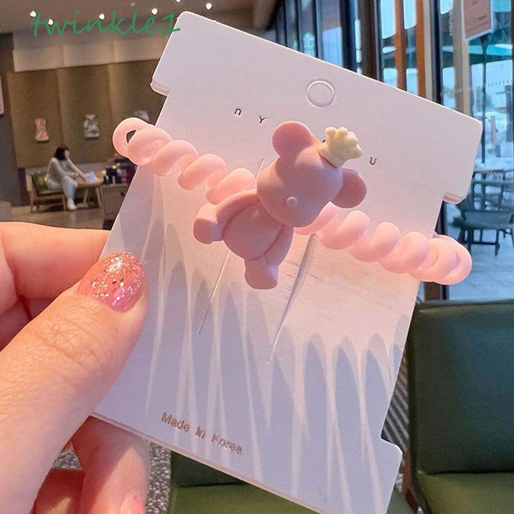 TWINKLE Dây Cột Tóc Xoắn Ốc Hình Gấu Nhiều Màu Sắc Lấp Lánh