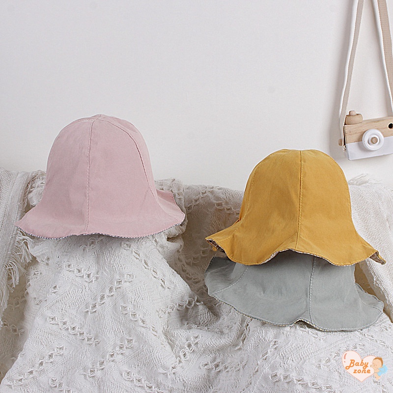 Ins Mũ Xô Hai Mặt Màu Trơn Diềm Xếp Nếp Có Thể Điều Chỉnh Cho Bé Gái