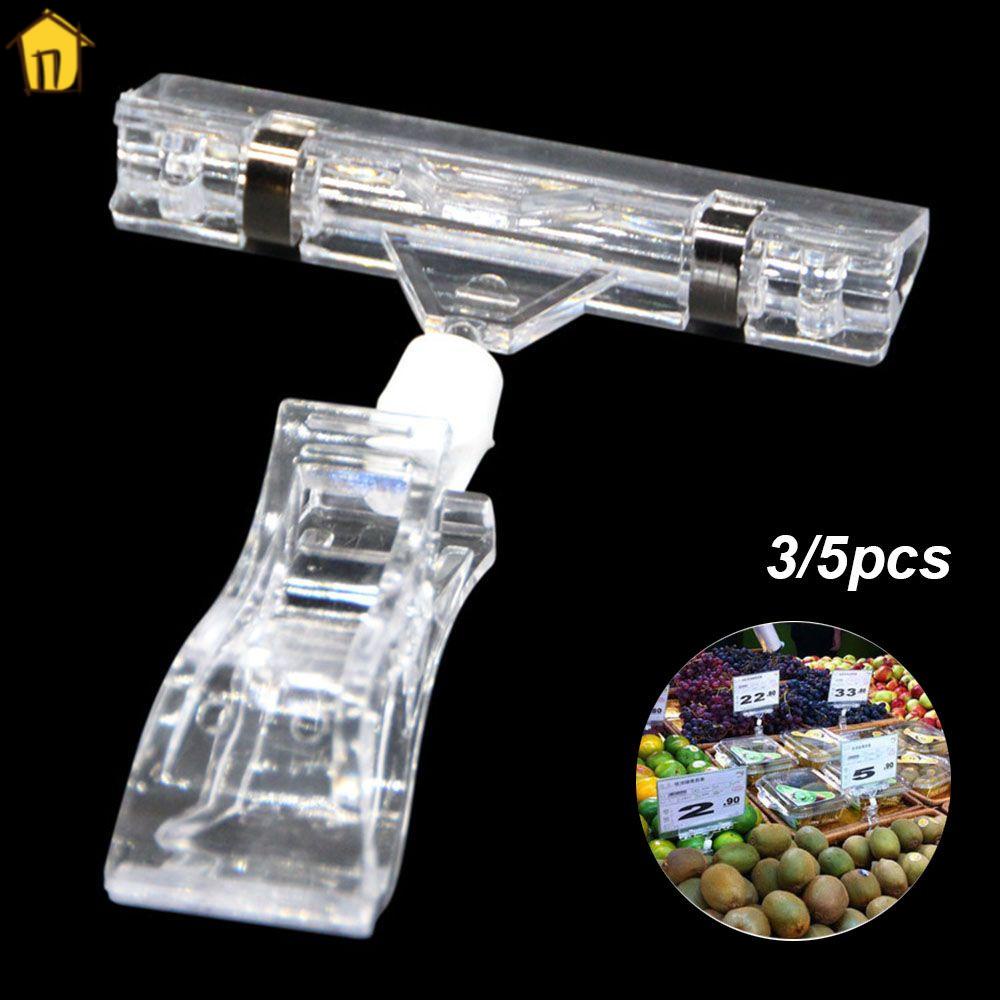 SUENIN Set 3 / 5 Kẹp Nhựa Trong Suốt Trưng Bày Biển Báo Quảng Cáo Đa Năng