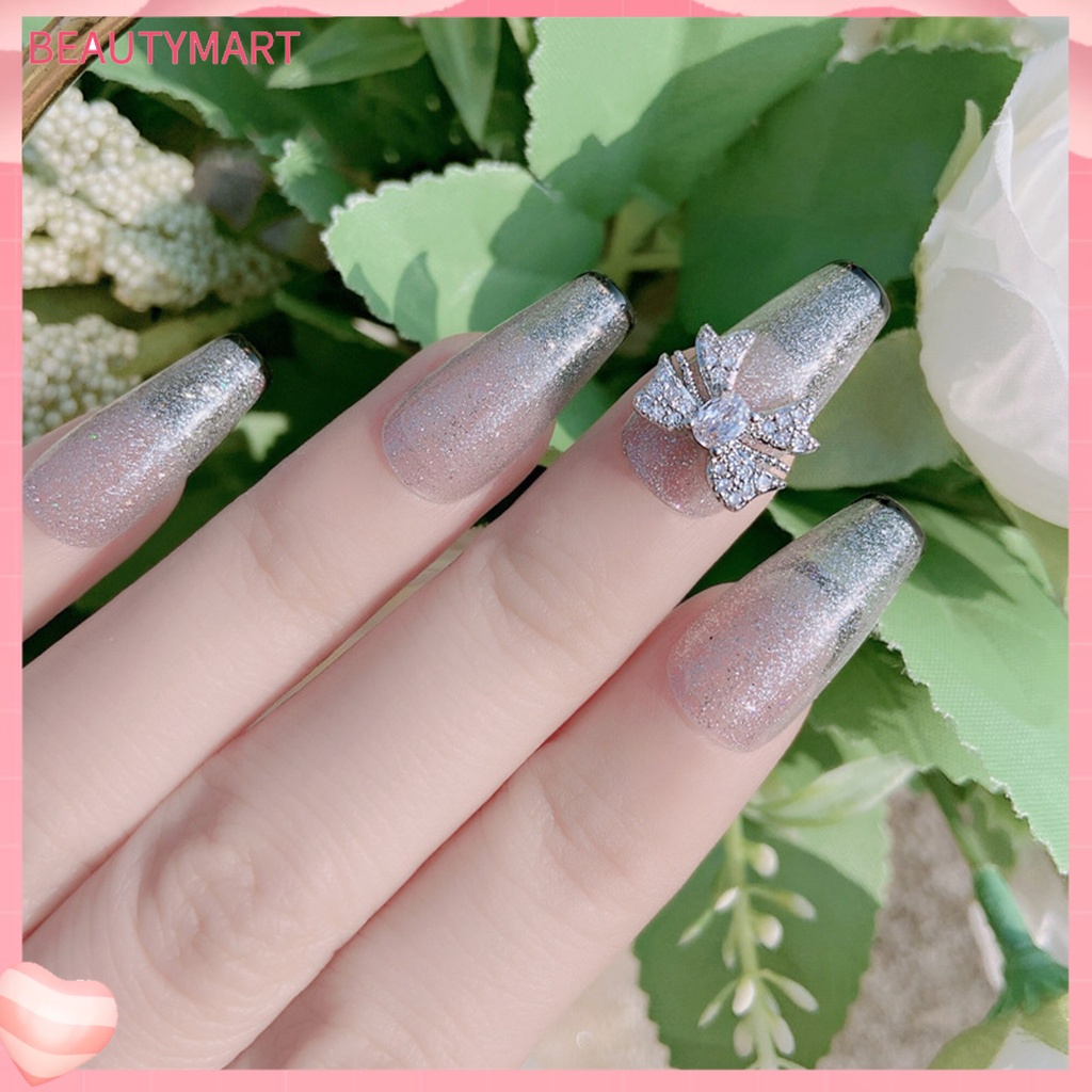 Phụ Kiện Đính Đá Zircon Hình Nơ Siêu Sáng Bóng Trang Trí Móng Tay DIY