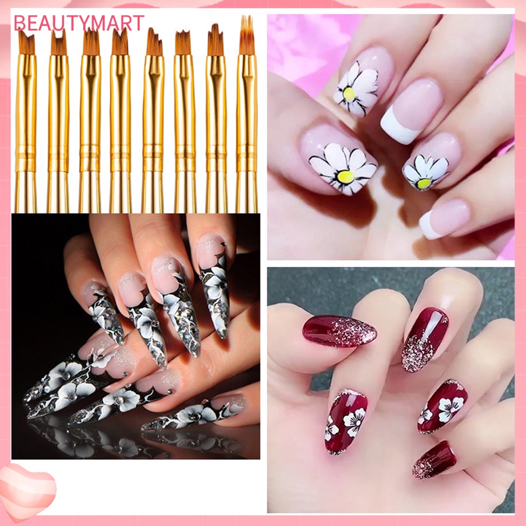 Set 8 Bút Vẽ Móng Nghệ Thuật Bằng Len Nylon Mềm Mịn Dễ Sử Dụng Có Tay Cầm Màu Gradient Dành Cho Salon