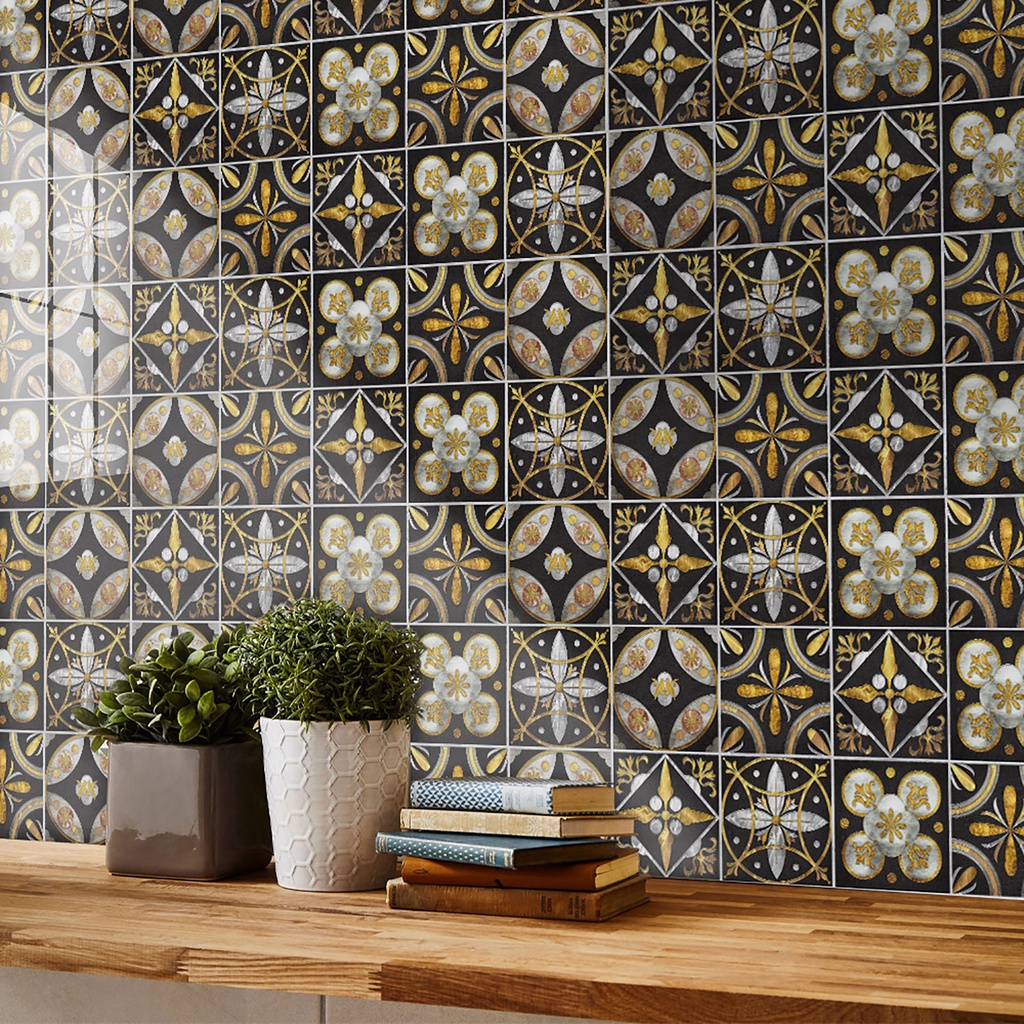 Set 10 Miếng Dán Tường / Sàn Nhà Trang Trí Tự Dính Bằng PVC In Họa Tiết Hoa Nghệ Thuật