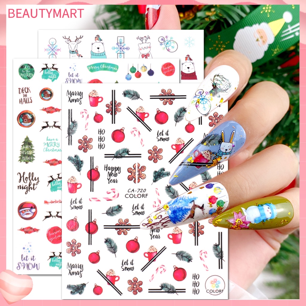 1 Bộ Miếng Dán Móng Tay Siêu Mỏng Không Dị Ứng Tháo Rời Được Không Phai Họa Tiết Giáng Sinh / Bông Tuyết / Tuần Lộc / Nai S
