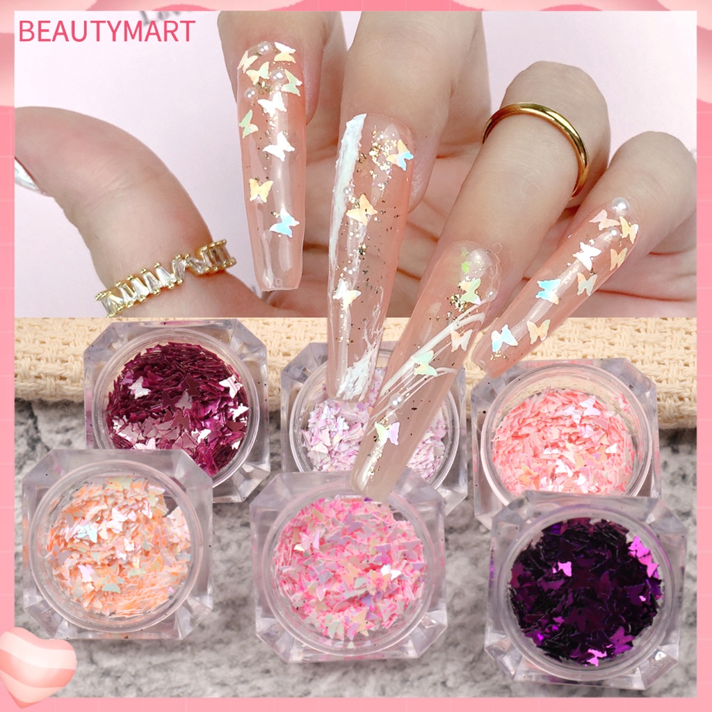 Set 6 Hộp Sequin Hình Bướm Lấp Lánh Trang Trí Móng Nghệ Thuật Cho Nữ