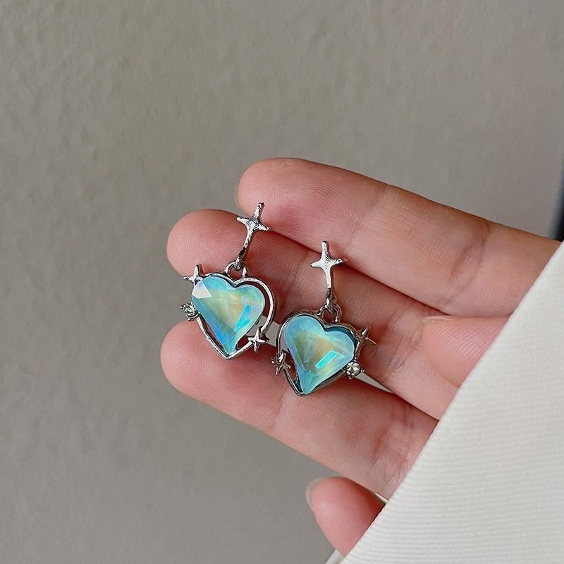 Bông Tai Hình Ngôi Sao / Trái Tim Đính Đá Thời Trang Vintage Hàn Quốc