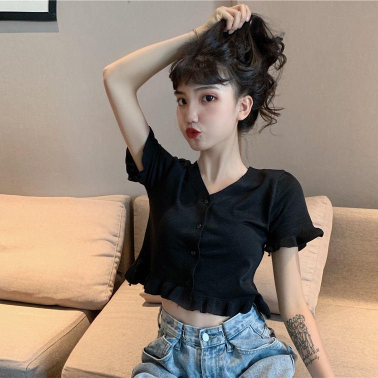 Áo Cardigan Dệt Kim Tay Ngắn Màu Trơn Thời Trang Mùa Hè Mới