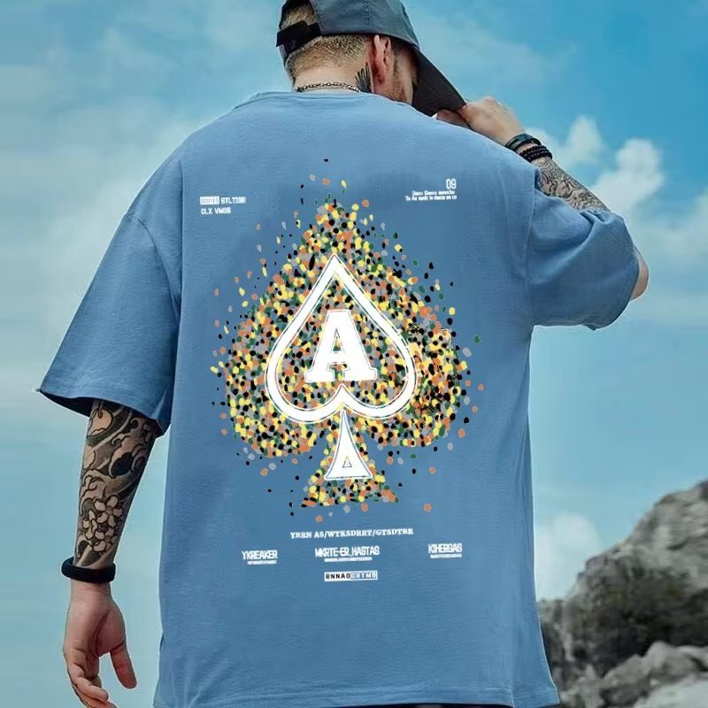 Có size lớn M-8xl Áo thun unisex nam nữ form rộng tay lỡ phông In Hình Lá Bài Poker Spades Phong Cách Mỹ