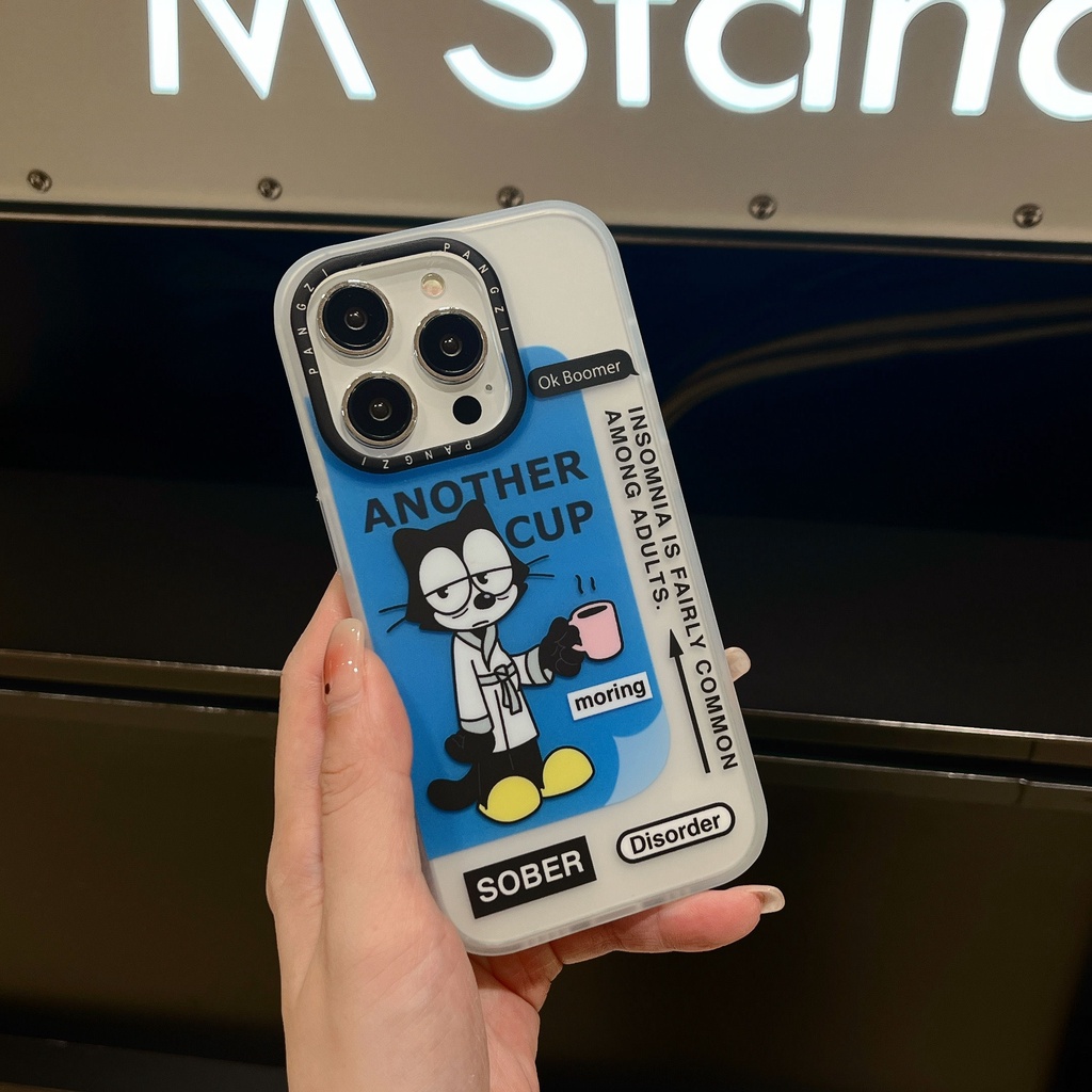 Ốp Điện Thoại IMD Trong Suốt Màu Đen / Xanh Dương Họa Tiết Mèo Dễ Thương Chống Sốc Cho IPhone 14 13 12 11 Pro Max