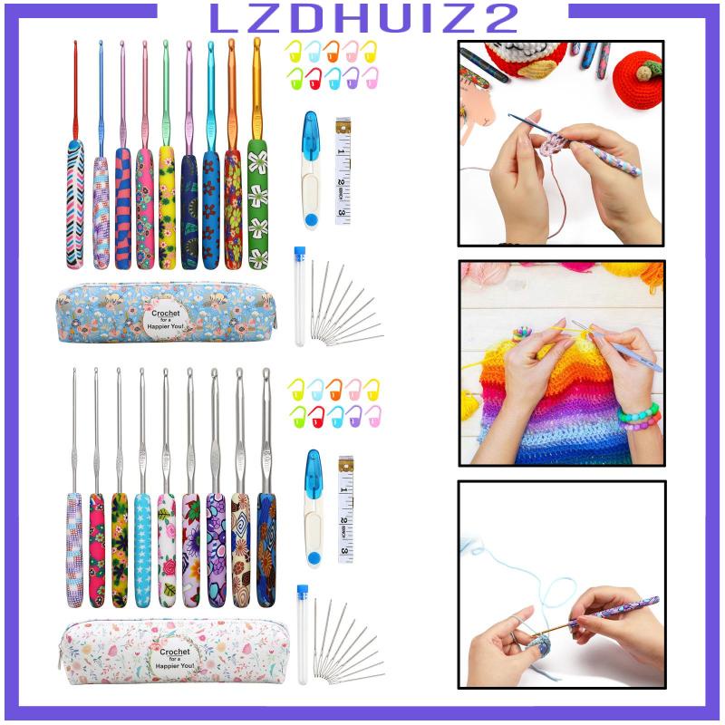 [Lzdhuiz] Bộ 31 Dụng Cụ Đan Móc Len + Hộp Đựng 9 Kích Cỡ Dành Cho Người Mới Bắt Đầu