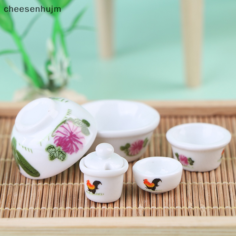 Bộ Chén Dĩa &amp; Tách Trà Bằng Sứ Tỉ Lệ 1: 12 Dùng Trang Trí Nhà Búp Bê