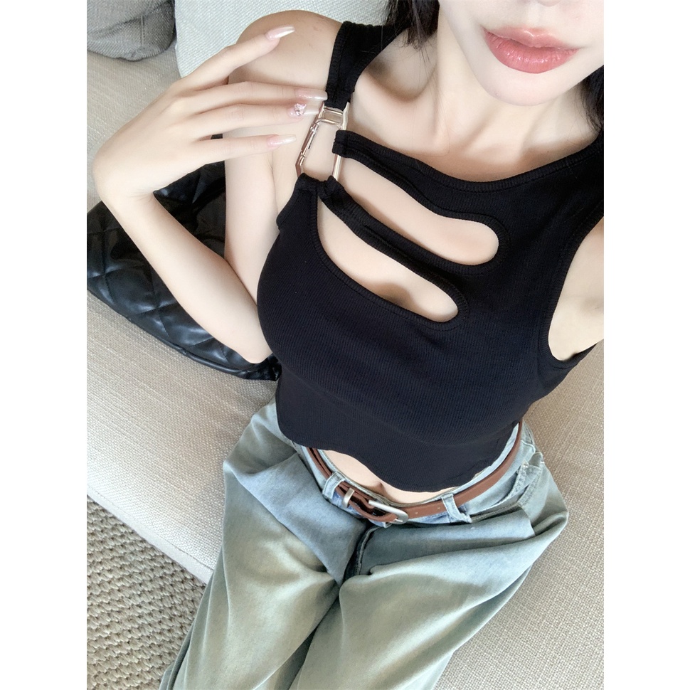 Áo Croptop Hai Dây Màu Sắc Trơn Phong Cách Hàn Quốc Quyến Rũ Cho Nữ