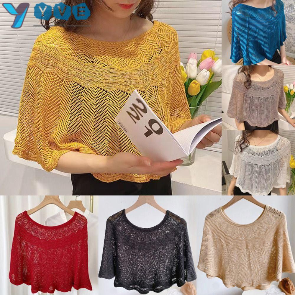 YVE Áo Choàng Dệt Kim Dáng Rộng Thoáng Khí Chống Nắng Thời Trang Tinh Tế
