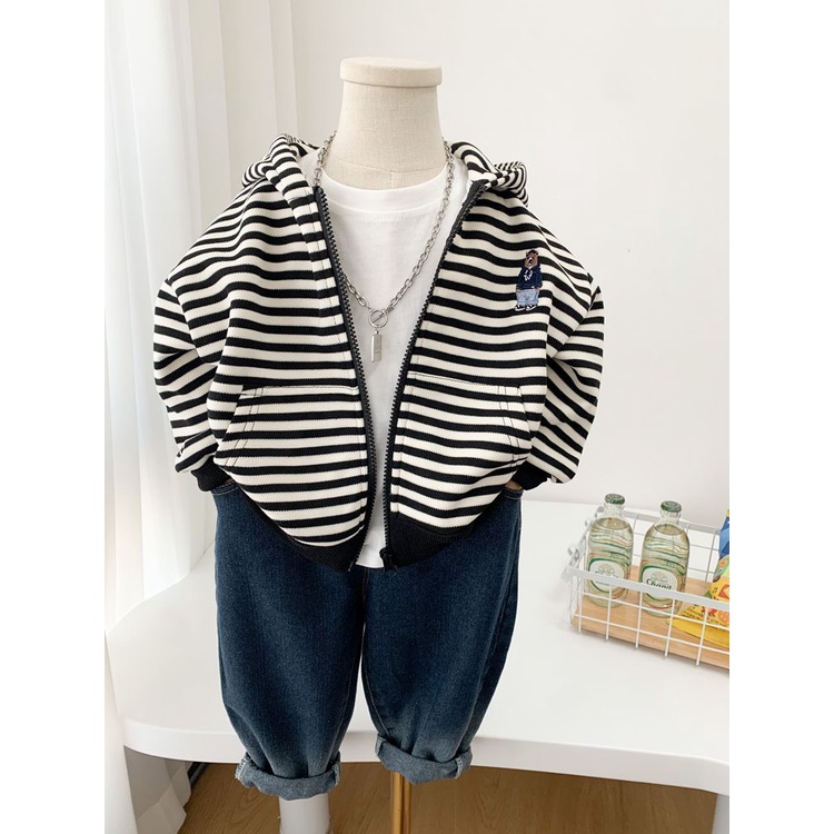 Áo Khoác Hoodie Mỏng Kẻ Sọc Phong Cách Hàn Quốc Thời Trang Xuân Thu Mới Cho Bé Trai