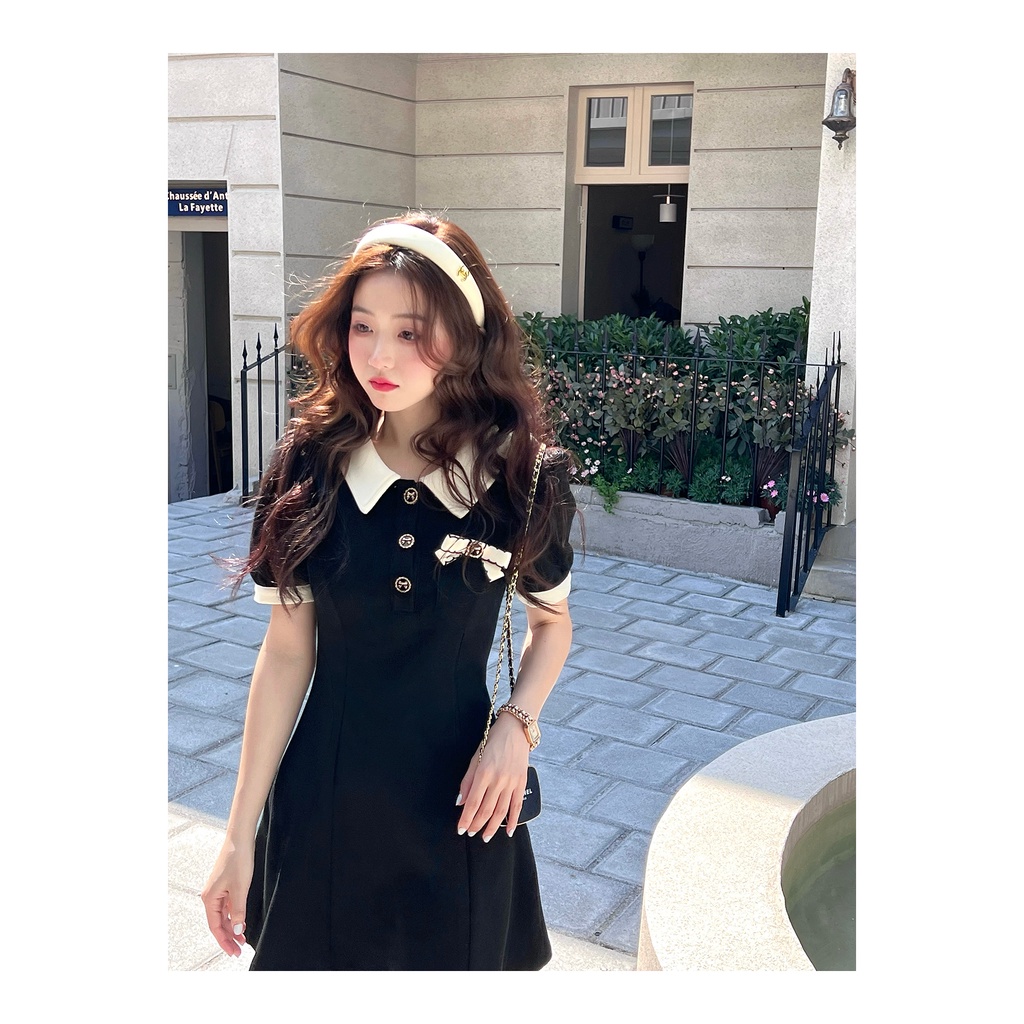 Đầm Cổ polo Cài Nút Phong Cách vintage Hàn Quốc Thời Trang Mùa Hè Xinh Xắn Cho Nữ