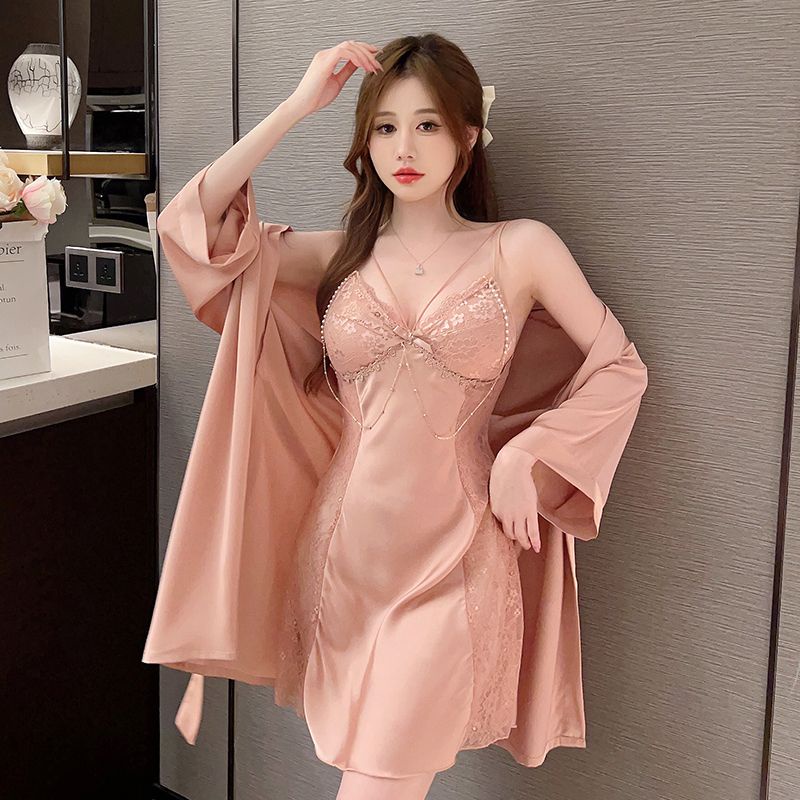 Bộ Đầm Ngủ Lụa Tuyết Hai Mảnh Có Đệm Ngực Gợi Cảm Cho Nữ 2023