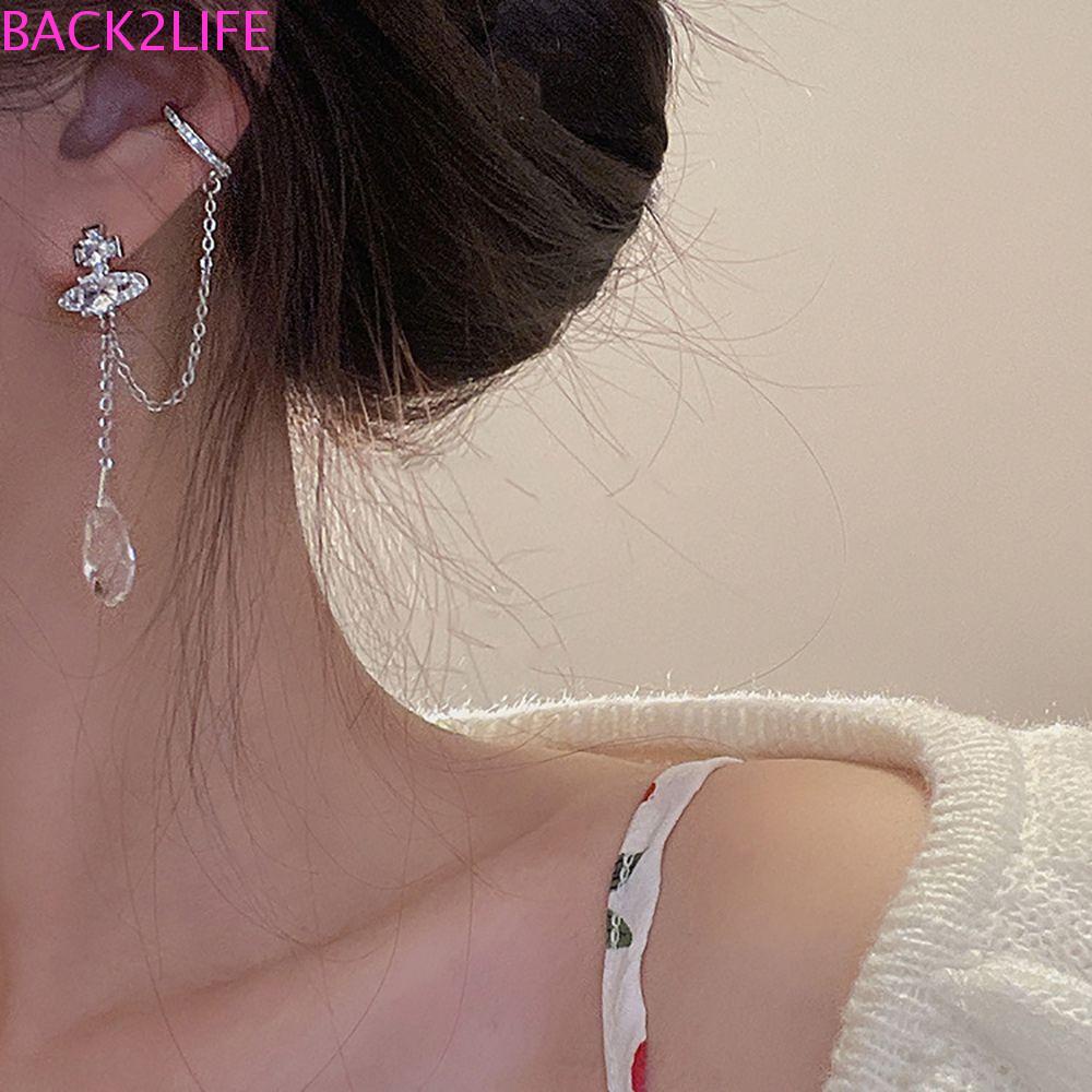 BACK2LIFE Khuyên Kẹp Sụn Tai Dáng Dài Họa Tiết Hình Học Lấp Lánh Phong Cách Hàn Quốc Thời Trang Cho Nữ