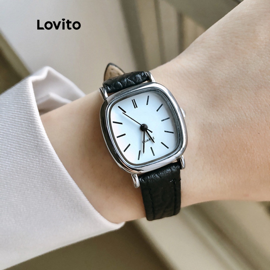 Đồng hồ thạch anh Lovito phối kim loại màu trơn thường ngày cho nữ LNA09023 (Trắng/Đen)