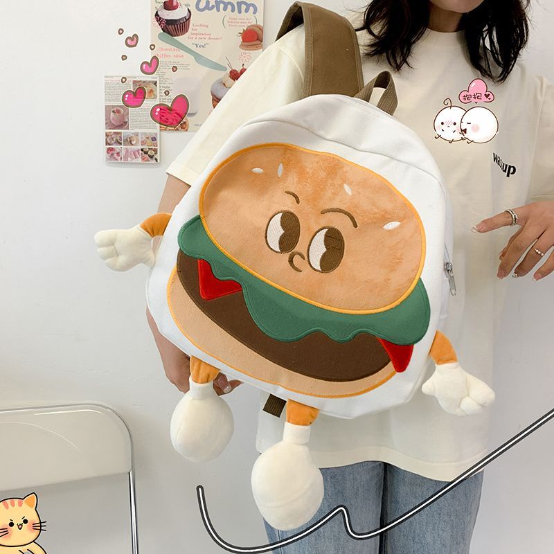 Balo Đi Học Vải Canvas Cỡ Lớn In Hình Bánh Burger Dễ Thương Thời Trang 2023 Cho Nữ