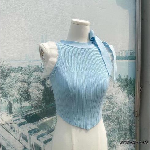 Áo Croptop Dệt Kim Không Tay Thắt Nơ Thời Trang Mùa Hè Dành Cho Nữ