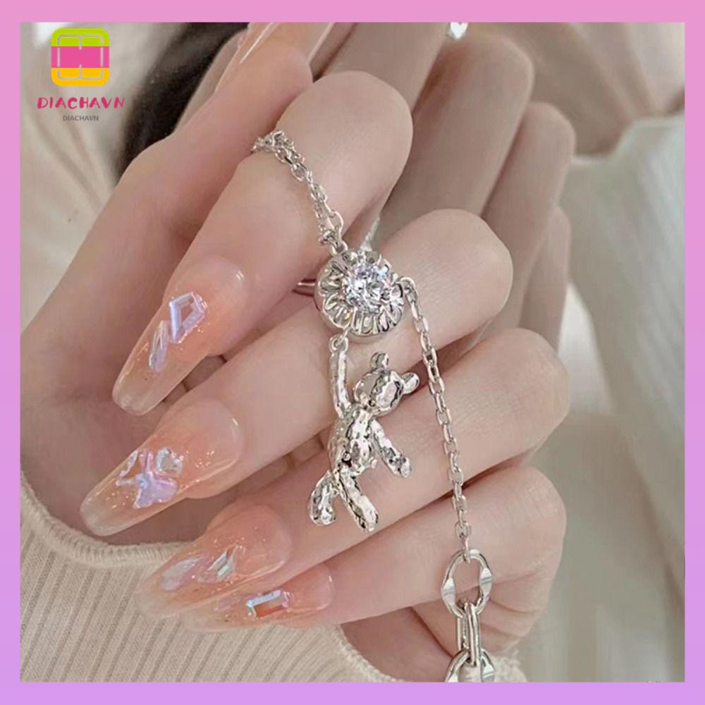 DIACHAVN Bộ 24 Móng Tay Giả Đính Pha Lê Lấp Lánh Toàn Diện DIY