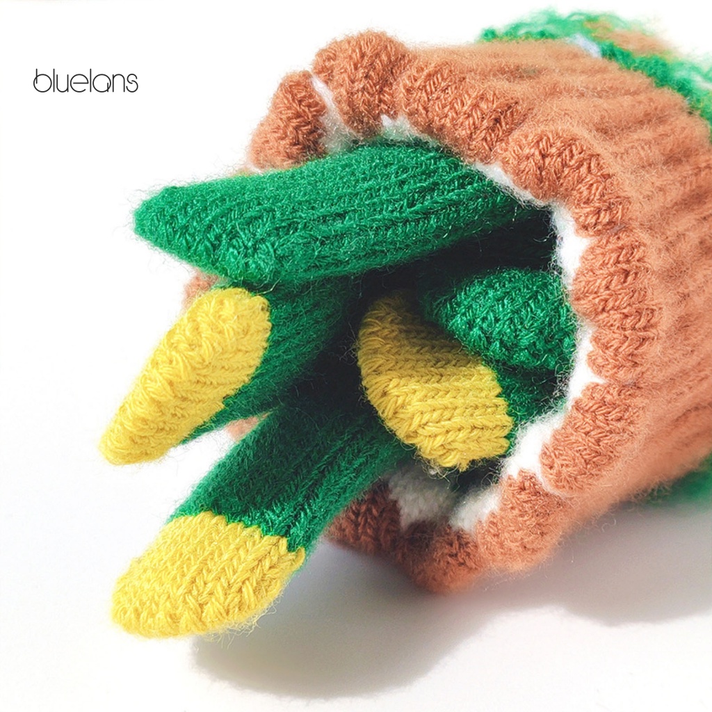 1 Cặp Găng Tay Dệt Kim Dày Dặn Co Giãn Họa Tiết Hoa Bảo Vệ Ngón Tay Khi Đan Len Mùa Đông Cho Nữ