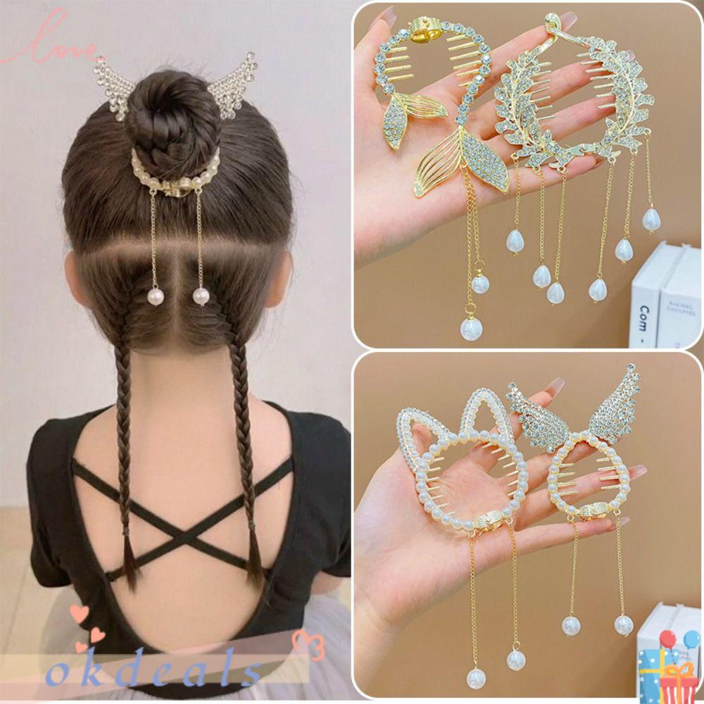 OKDEALS Kẹp Tóc Đuôi Ngựa Bằng Hợp Kim Phối Tua Rua Phong Cách Retro Cho Nữ