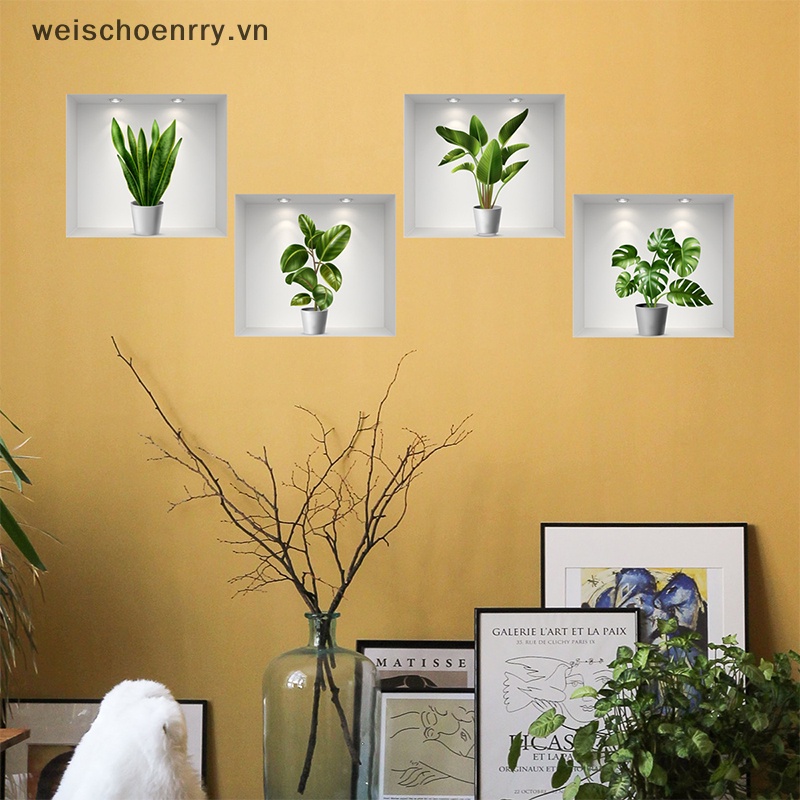 Ww Chậu Cây Xanh s Giả Dán Tường Nền Phòng Ngủ Tự Dính