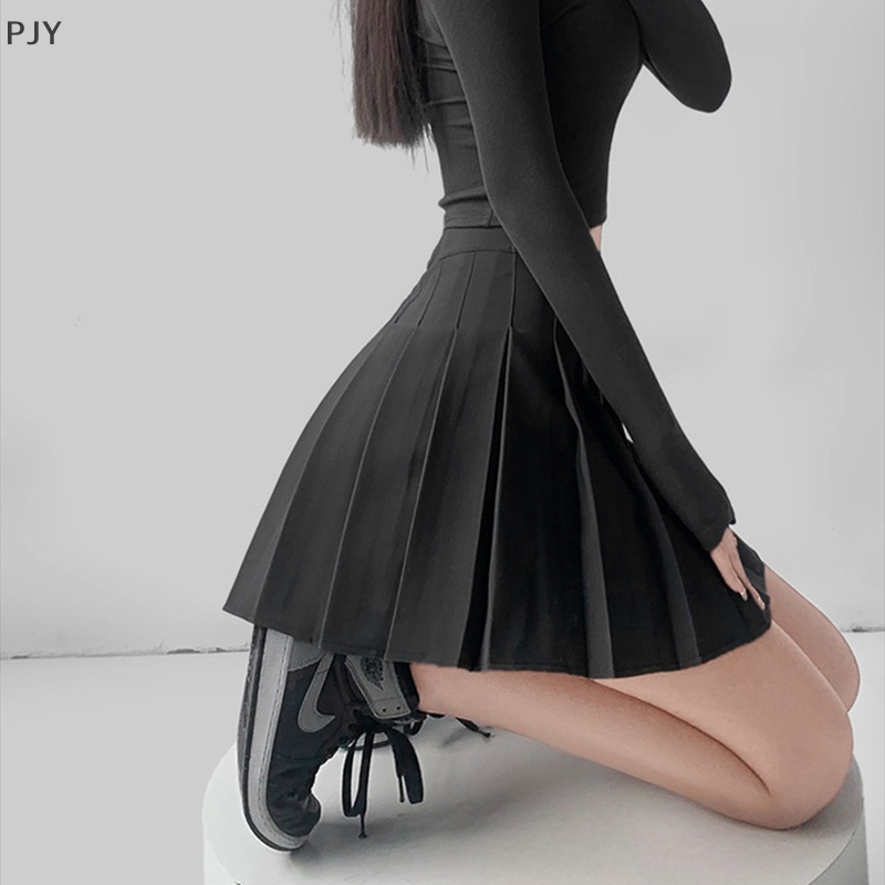 Chân Váy Ngắn Chữ A Lưng Cao Xếp Ly Màu Trắng Đen Thời Trang Xuân Thu Cho Nữ PJ