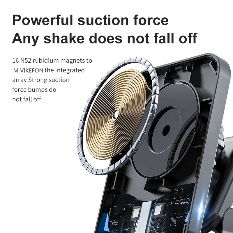 Giá Đỡ Điện Thoại Kiêm Sạc Nhanh Không Dây Hít Nam Châm 15W Gắn Lỗ Thông Gió Xe Hơi Cho iPhone 12 13 14 Pro Max