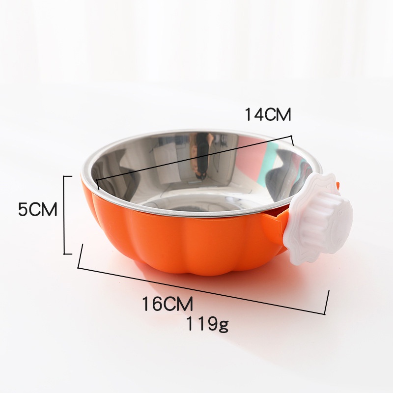 Bát Ăn Inox Treo Chuồng Cho Thú Cưng Hình Quả Bí Ngô BA830