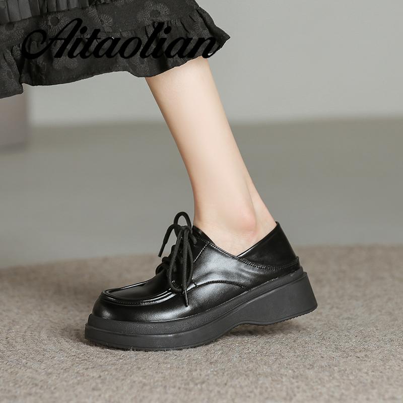 Giày Da Cao Gót 5cm Thắt Dây Phong Cách Anh Quốc Thời Trang Cho Nữ