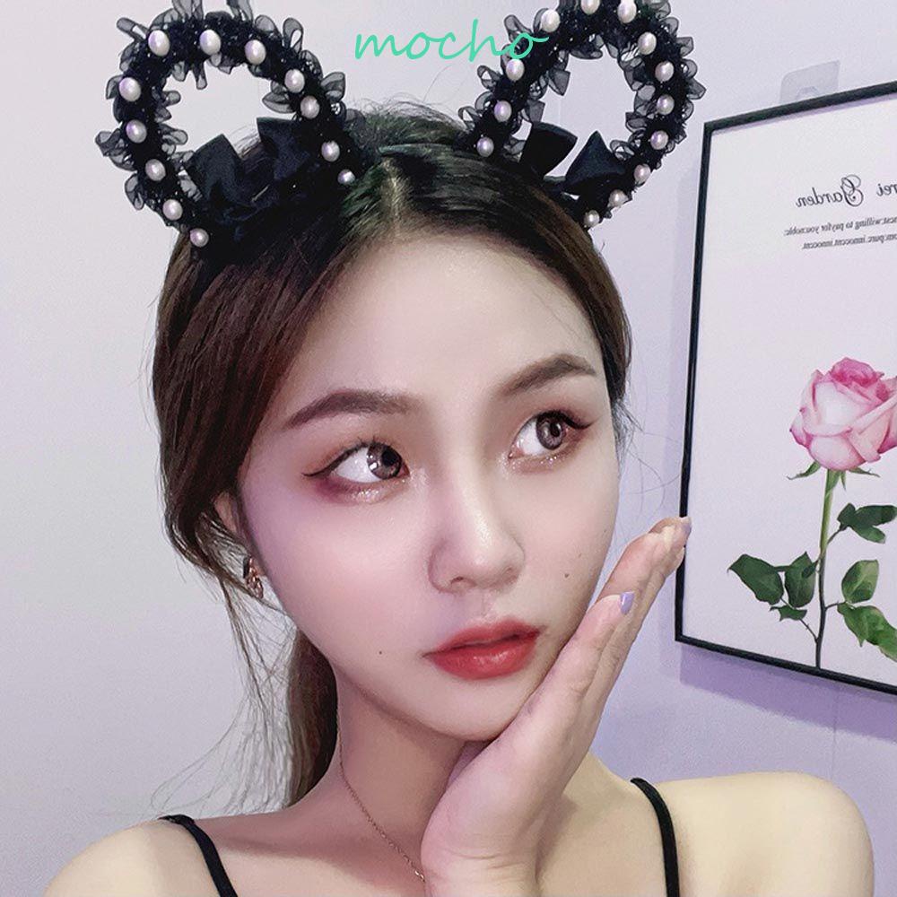 MOCHO Băng Đô Cài Tóc Tai Mèo Bằng Ren Không Trơn Khí Chất Cổ Điển Cho Nữ