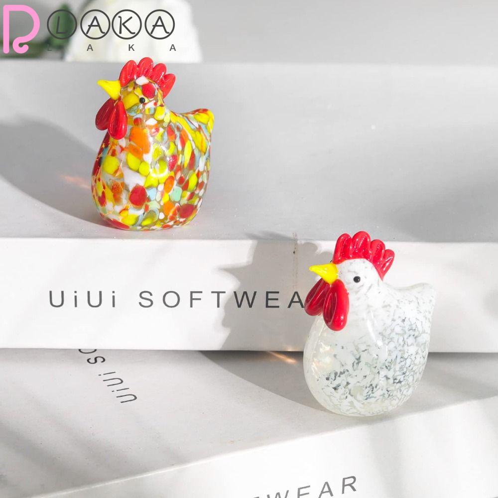 Set 2 Tượng Gà Trống Mini Bằng Kính Thủy Tinh Màu Trắng Trang Trí Nhà Cửa