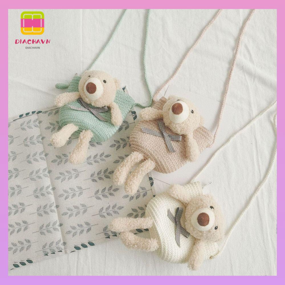 DIACHAVN 1 Túi Cói Đeo Chéo Đựng Tiền Xu Hình Gấu Dễ Thương Cho Bé Gái