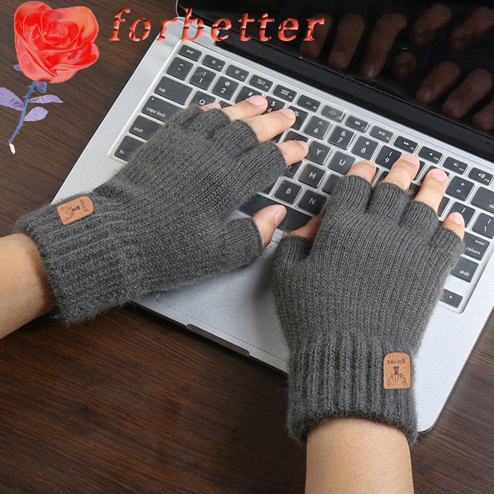 FORBETTER Găng Tay Hở Ngón Bằng Da Phối Nhung Màu Trơn Thời Trang Cho Nam Và Nữ