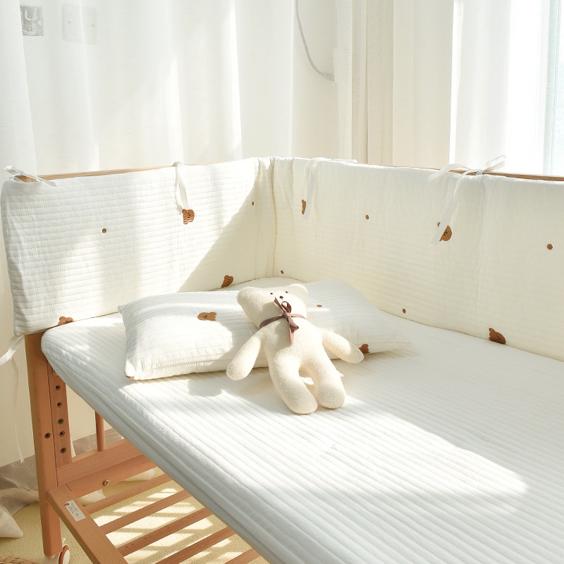 One Tấm Chắn Giường Cũi Em Bé Bằng Cotton Thêu Họa Tiết Có Thể Tháo Rời Và Giặt Rửa