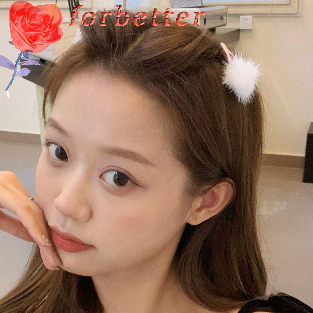 FORBETTER Kẹp Tóc Đính Bóng Lông Màu Kẹo Ngọt Phong Cách Hàn Quốc Dễ Thương