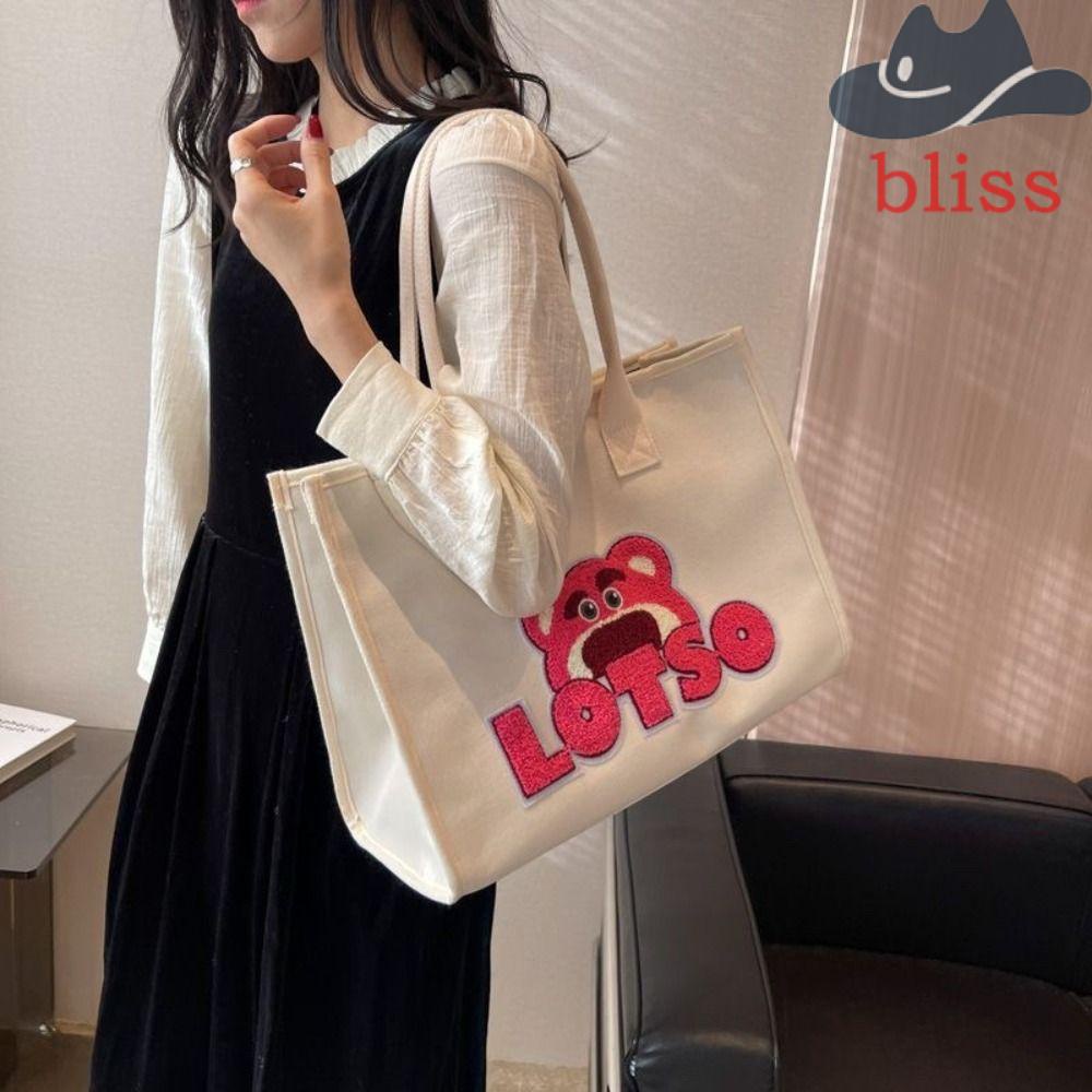 Túi Xách Canvas Cỡ Lớn Đa Năng In Họa Tiết Dâu Tây / Gấu Đa Năng Thời Trang Cho Nữ