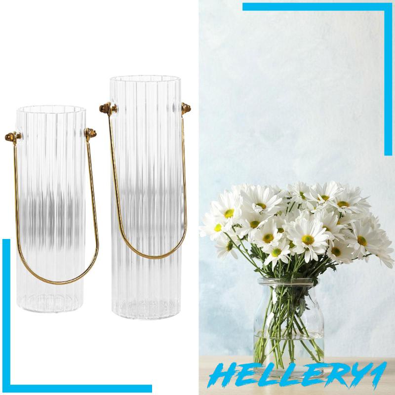 Bình Hoa Thủy Tinh Trong Suốt Hình Trụ Với Tay Cầm Kim Loại Chắc Chắn