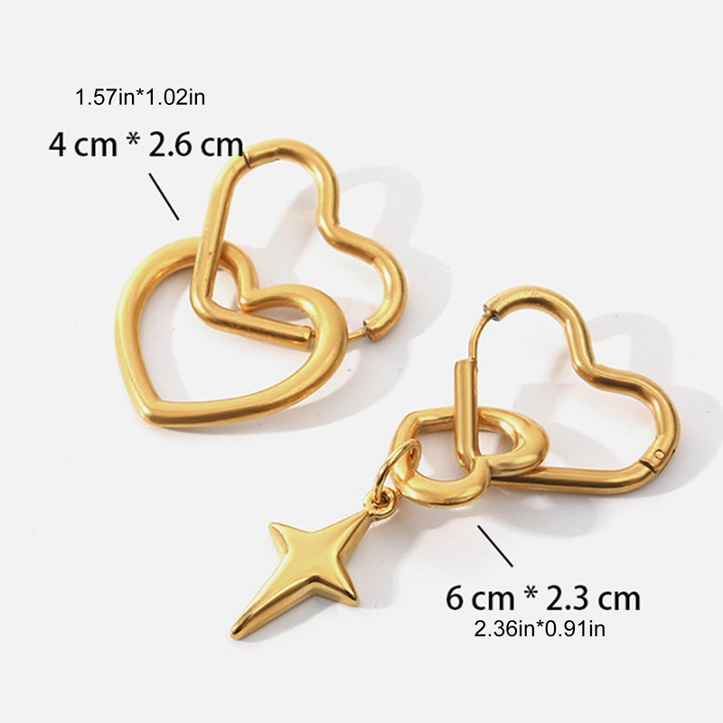 Khuyên Tai Mạ Vàng 18K Hình Thánh Giá / Trái Tim Sáng Tạo Bằng Thép Không Gỉ Chống Thấm Nước Và Chống Phai Màu