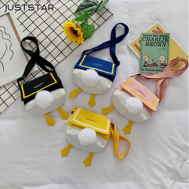 Just STAR Túi Đeo Vai Bằng Vải canvas Sức Chứa Lớn Hình Mông Vịt Dễ Thương Đơn Giản Phổ Biến