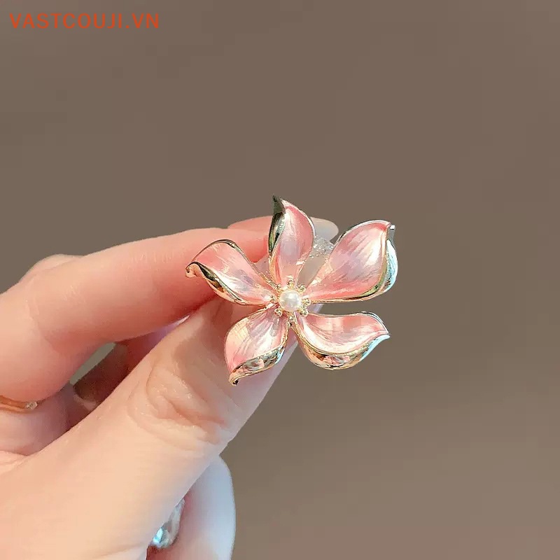 Ghim Cài Áo Hình Hoa Đính Ngọc Trai Màu Vàng Hồng Thời Trang Cho Nữ