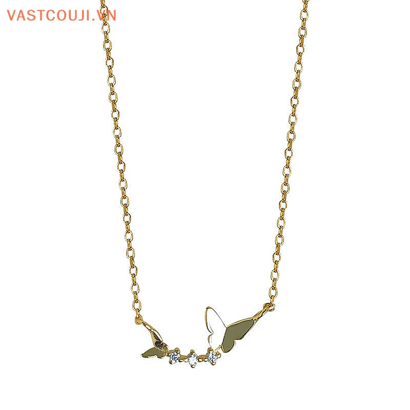Vòng cổ Mặt Hình Bướm Đính Đá Zircon Màu Vàng / Bạc Phong Cách Hàn Quốc Đơn Giản Thời Trang Cho Nữ