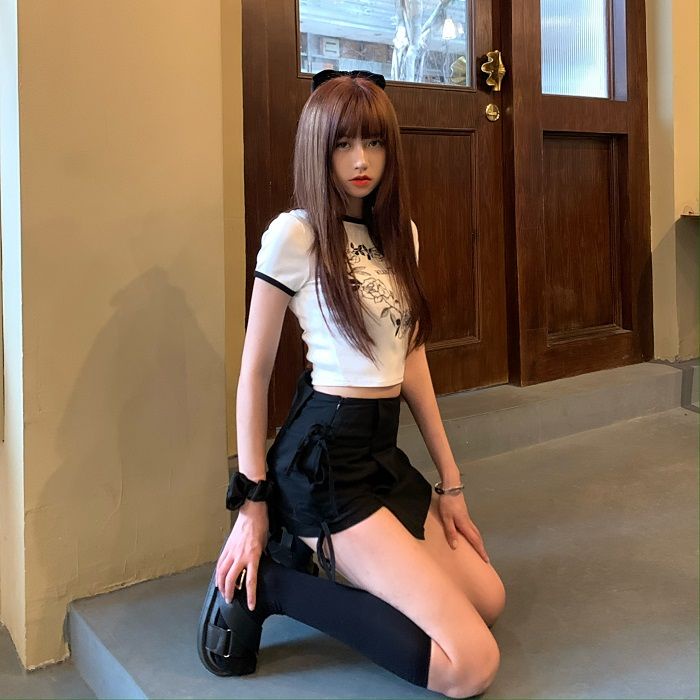 Áo Baby Tee Thun Croptop Nữ Eo Cao Tay Ngắn Màu Sắc Tương Phản Phong Cách Retro Mỹ Thời Trang Mùa Hè Dành Cho Nữ