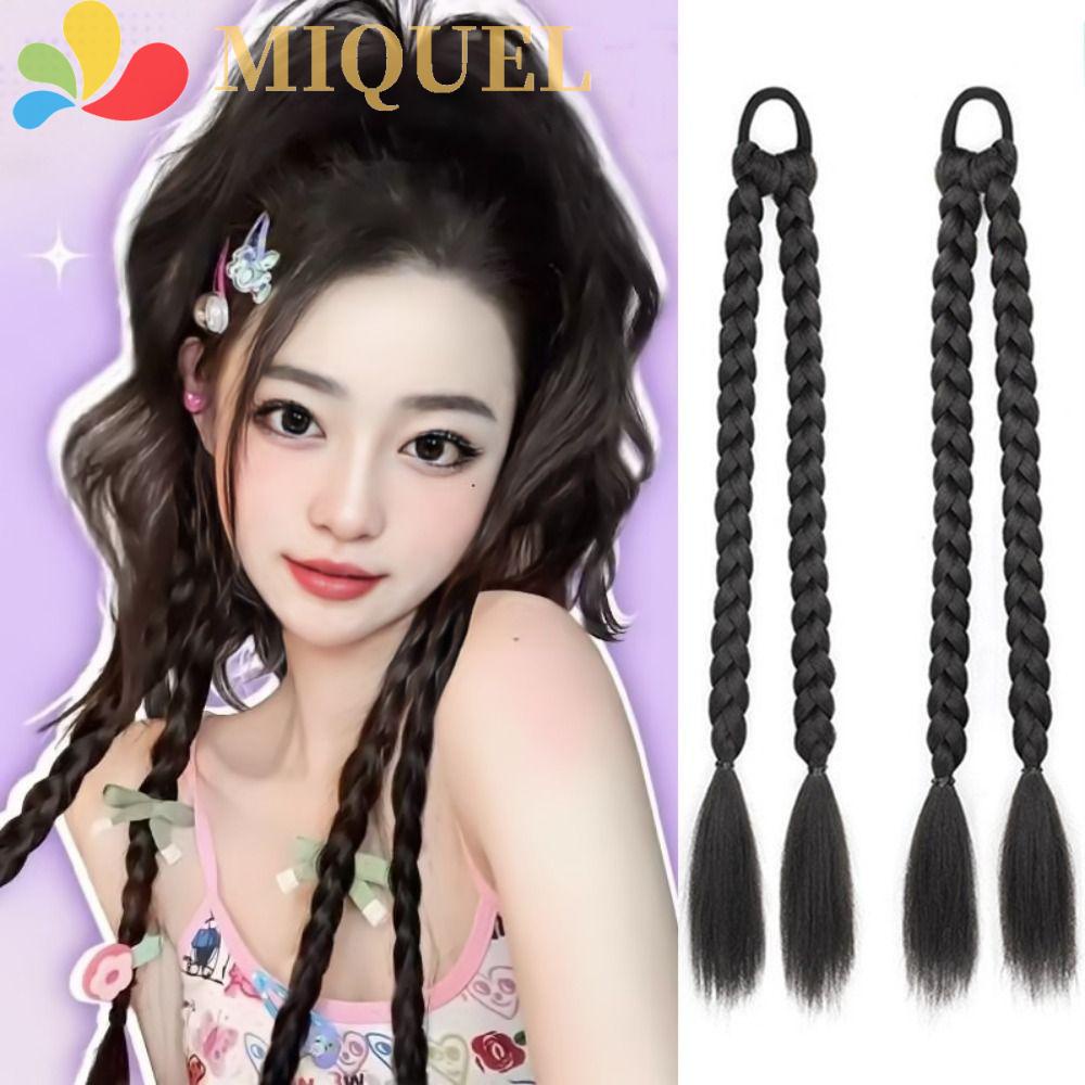 MIQUEL Tép Tóc Giả Thắt Bím Đuôi Ngựa Màu Nâu Đen Ngọt Ngào Kháng Nhiệt Dành Cho Nữ