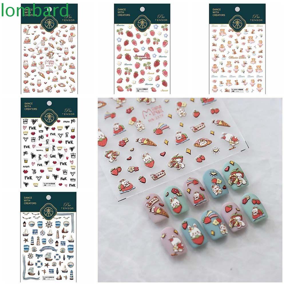 LOMBARD Miếng Dán Trang Trí Móng Tay Họa Tiết Hoạt Hình Gấu / Thỏ / Dâu Tây Nhiều Màu Xinh Xắn